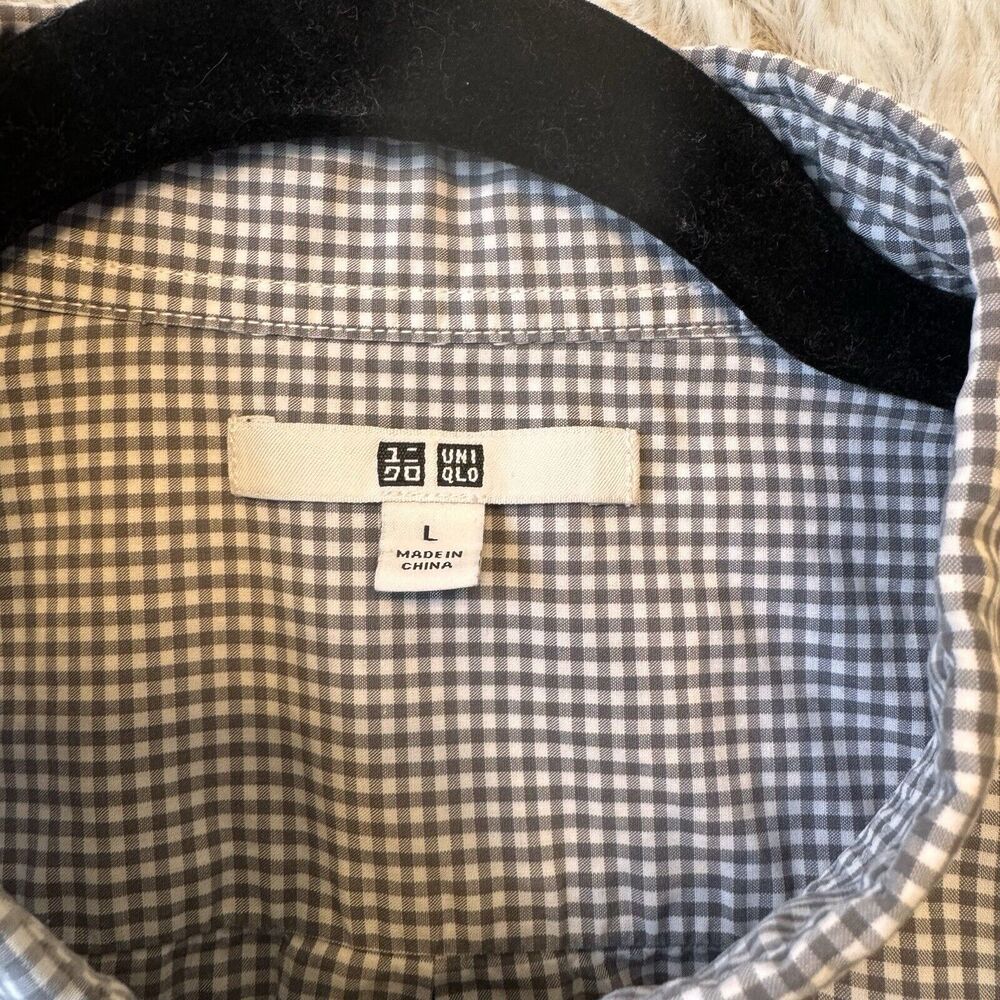 Uniqlo Shirt Mens Large Gray Checkered Button‎ Up Long Sleeve Casual 100% Cotton - Picture 4 of 8